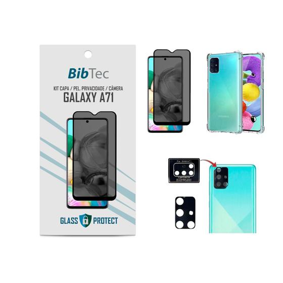 Imagem de Kit Película Privacidade 3D + Capa Transparente + Película de Câmera Samsung Galaxy A71