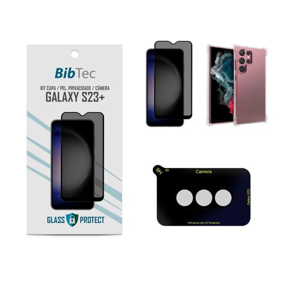 Imagem de Kit Película Privacidade 3D + Capa Transparente + Película de Câmera Samsung Galaxy S23 PLUS