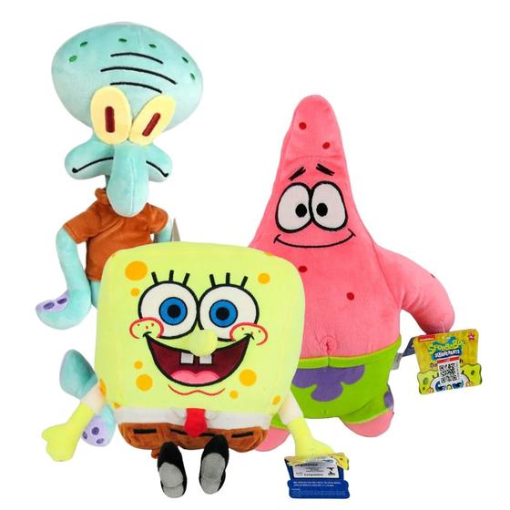 Imagem de Kit Pelúcia Bob Esponja, Patrick Estrela e Lula Molusco