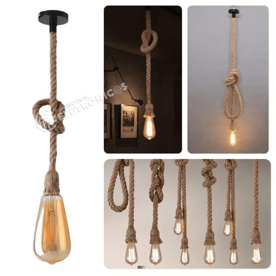 Imagem de Kit Pendente De Corda Vintage Lustre Bocal E27  Com Lâmpada LED Filamento 1 Metro KIT021