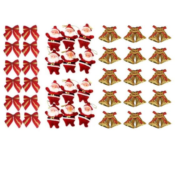 Imagem de Kit Pendente Papai Noel Sino Laço Vermelho Arvore  36 Un