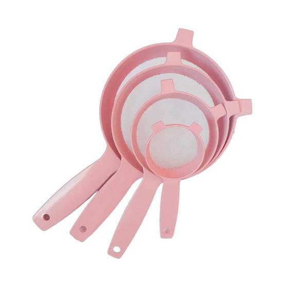 Imagem de Kit Peneiras de Plástico Rosa 4 peças Mini Pequena Média e Grande