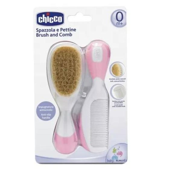 Imagem de Kit Pente e Escova Cerdas Naturais Infantil Rosa - Chicco