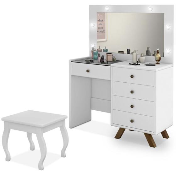 Imagem de Kit Penteadeira Com Banqueta Em MDF 00809101X022034 Branco LPA