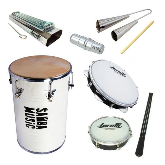 Imagem de Kit Percussão Com Rebolo Pandeiro Tamborim Reco Ganza Pandeiro 