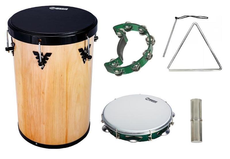 Imagem de Kit Percussão Md: Rebolo Meia-Lua Pandeiro Triângulo Ganzá