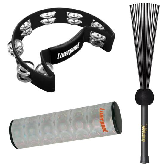 Imagem de Kit Percussão Pandeiro PML 001 E Ganzá GH 20 E Vassourinha VAC 004