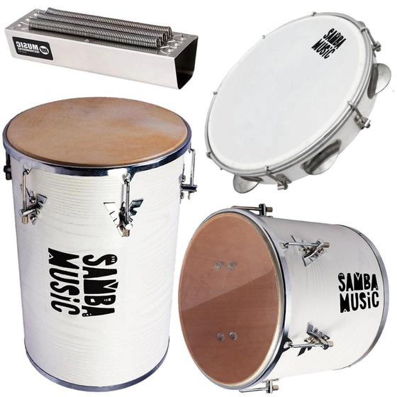 Imagem de Kit Percussão Samba Music Branco PHX Rebolo Repique Reco-Reco e Pandeiro