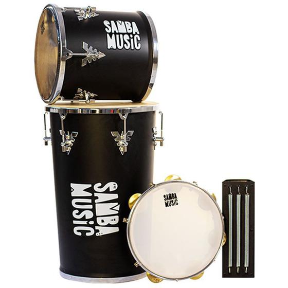 Imagem de Kit Percussão Samba Music Preto PHX Rebolo Repique Reco-Reco e Pandeiro