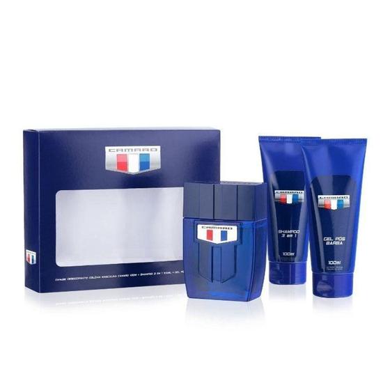 Imagem de Kit Perfume Camaro Blue - Deo Colônia + Shampoo 3x1 + Gel Pós Barba