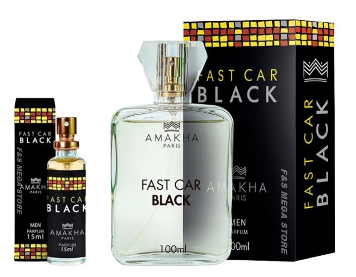 Imagem de Kit Perfume Masculino Fast Car Black Amakha Paris 100ml 15ml