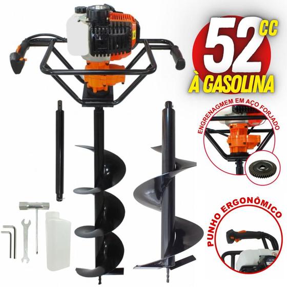 Imagem de KIT Perfurador de Solo Vulcan VPS520 2T 52CC 2,5CV Broca 80x20cm + Broca 80x25cm + Extensão de 40cm