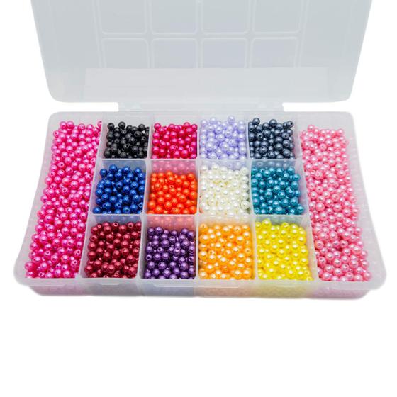 Imagem de Kit Pérolas 6 e 8mm 1200pçs Miçangas Diversas Cores + Caixa Divisória Bijuteria Artesanato