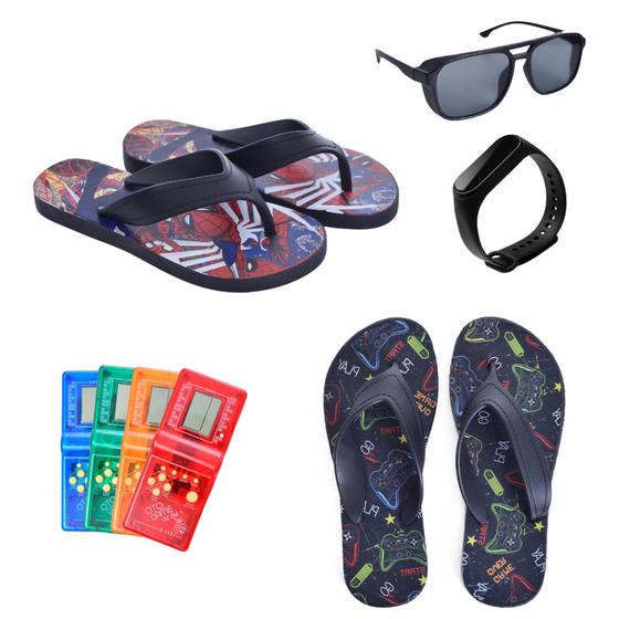 Imagem de kit Personagem Infantil Com Chinelo Óculos Relógio e Game Boy