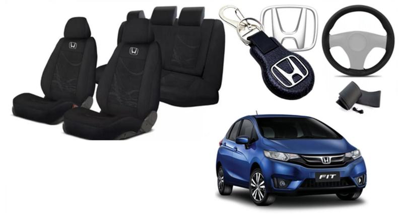 Imagem de Kit Personalizado Capas Tecido Assentos Honda Fit 08-23 + Volante + Chaveiro