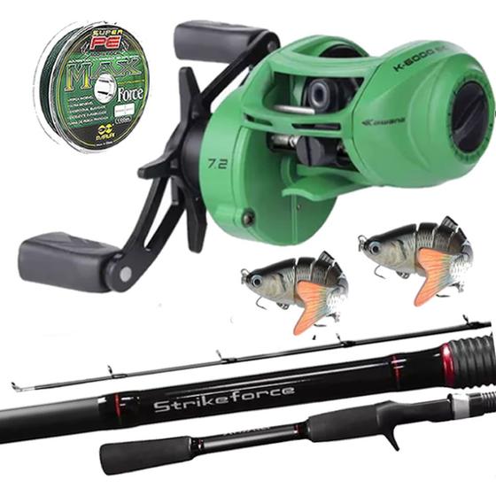 Imagem de Kit Pesca 15kg Carretilha BG Verde Vara Daiwa 1,68m Isca Lambari