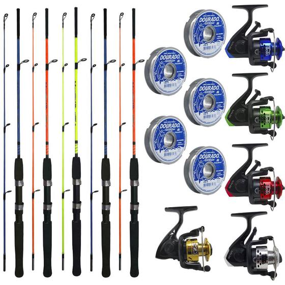 Imagem de Kit Pesca 5 Varas 1,20m 6kg com 5 molinete e linha