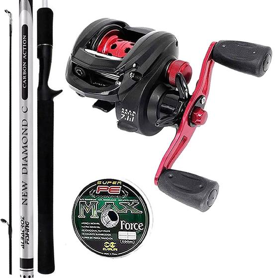 Imagem de Kit Pesca Barato Carretilha Maruri Montana 10000 com Vara Diamond 1,68mts e Linha Multifilamento