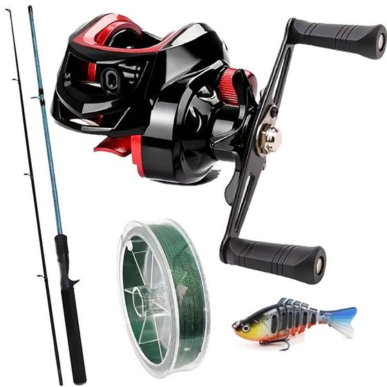 Kit Pesca Carretilha 19 Rolamentos Com Vara 1,80m E Linha Multifilamento CMIK