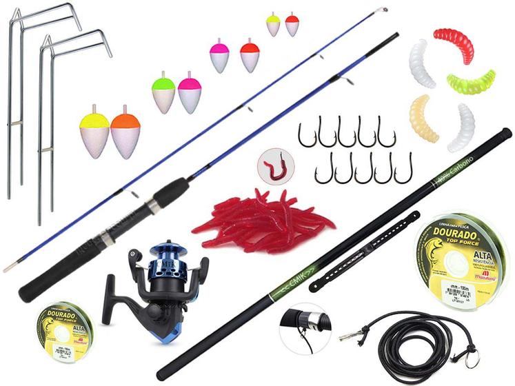 Imagem de Kit Pesca Com 1 Vara Para Molinete 1,20m + 1 Vara Telescópica 3,00m + Molinete + Acessórios (Ref. 178)