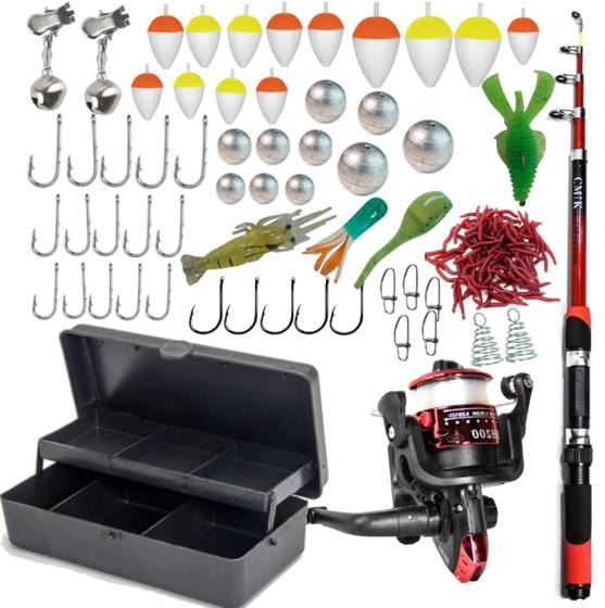 Imagem de Kit pesca completo 1 Vara + 1 Molinete + 1 Estojo + Itens