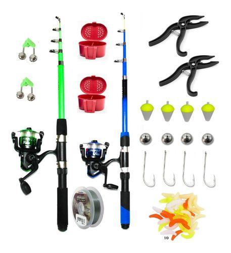 Imagem de Kit Pesca Completo 2 Vara + Molinete Isca Itens Barato Full