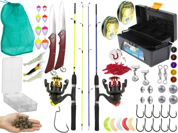 Imagem de Kit Pesca Completo 2 Varas Para Molinete 1,20m + 2 Molinete + Caixa e Acessórios (Ref. 67)