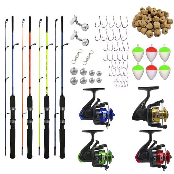 Imagem de Kit Pesca Completo 4 Varas 1,20m Com Molinetes E Acessorios