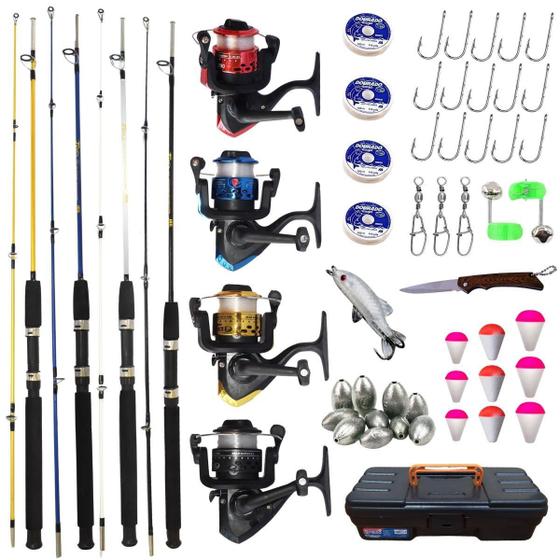 Imagem de Kit Pesca Completo 4 Varas + Molinetes + Maleta Itens Barato