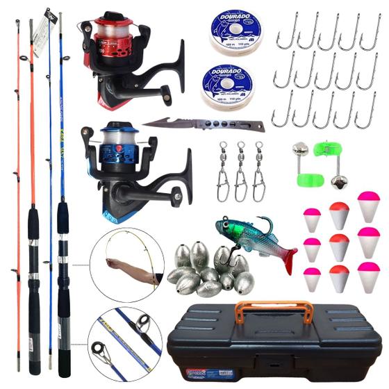 Imagem de Kit Pesca Completo com 2 Varas 1,65 M e + 2 Molinetes Ultra Light Promo + Jogo de Acessórios  com Maleta