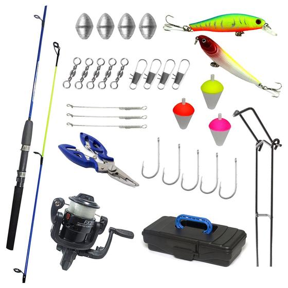 Imagem de Kit Pesca Completo Molinete com Linha Vara e Caixa com Acessórios Peixes até 5Kg