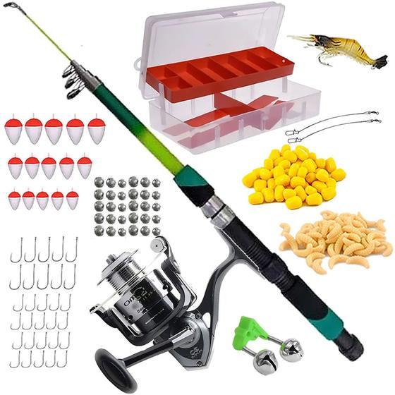 Imagem de Kit Pesca Profissional Vara Molinete Anzol Boia Milho Estojo