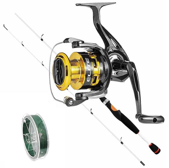 Imagem de Kit Pesca Tucunare Molinete Elite Gold Vara Carbono Linha