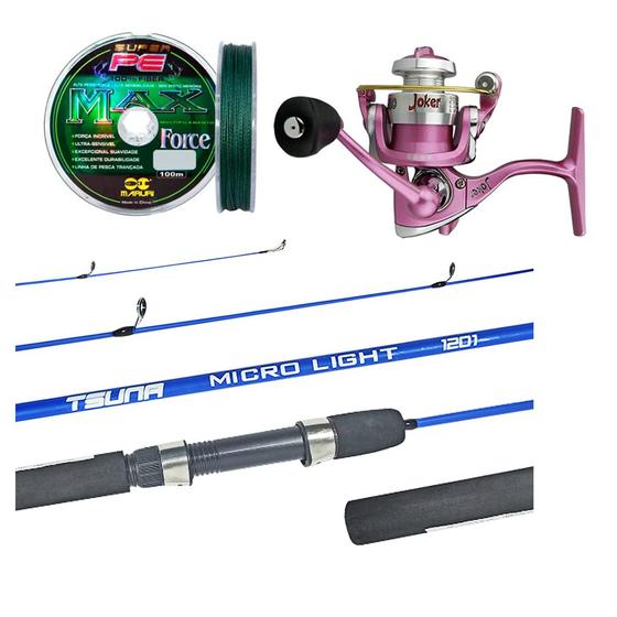 Imagem de Kit Pesca Ultra Light Molinete Joker + Vara Tsuna 1,20m + Linha Max Force - 100m