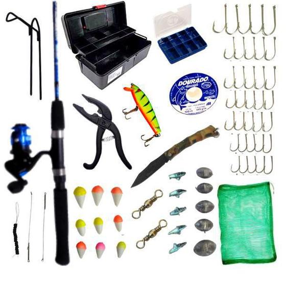 Imagem de Kit Pesca Vara Molinete Caixa Completa Isca Artificial Itens