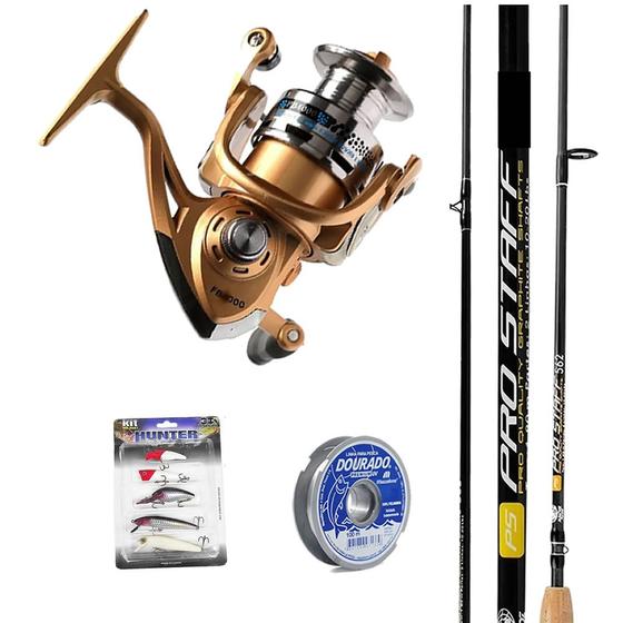 Imagem de Kit Pesca Vara Staff Carbono Molinete 5 Rolamentos Iscas