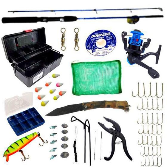 Imagem de Kit Pescador Pesca Esportiva Caixa Completa Molinete Vara