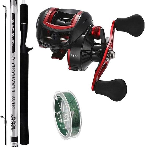 Imagem de Kit Pescaria Carretilha 19 Rolamentos com Vara Diamond 1,68mts e Linha Multifilamento