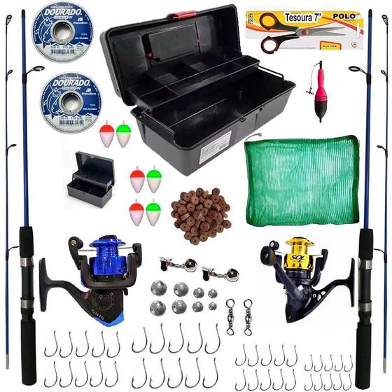 Imagem de Kit Pescaria Completo 2 Varas 180m Molinete Maleta e Acessorios