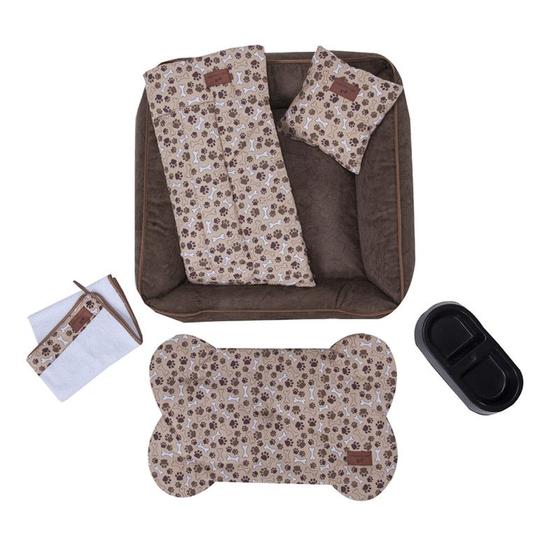 Imagem de Kit Pet Cama Colchonete Toalha 6 Pç G Marrom 70x70 Noblesse