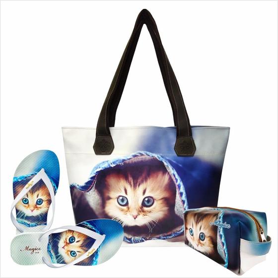 Imagem de Kit Pet Feminino Gatinho Azul com Bolsa, Necessaire e Chinelo, Magicc