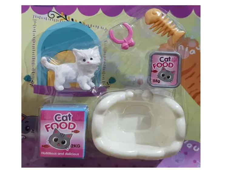 Imagem de Kit Pet Miniatura Gatinho Feliz C/ 5 Acessórios