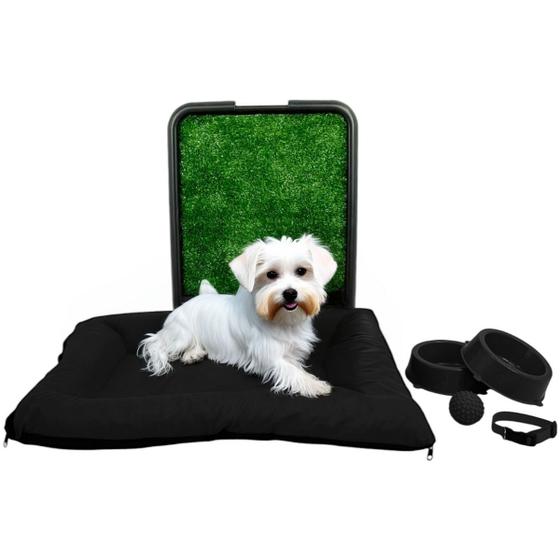 Imagem de Kit Pet Pequeno Cama Futon com Sanitário Grama e Acessórios
