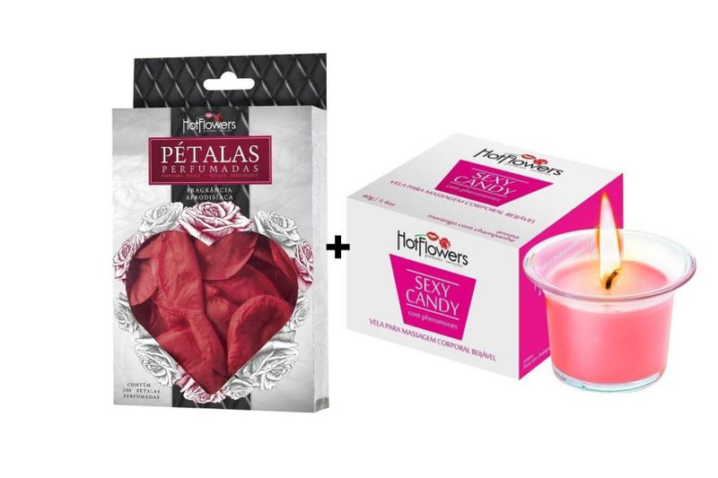 Imagem de Kit Pétalas de Rosas Perfumadas + Vela Beijável Morango com Champanhe