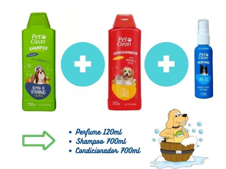 Imagem de Kit PetClean Shampoo Bomba Vitamina + Condicionador Perfume Banho e Tosa Cães Gato