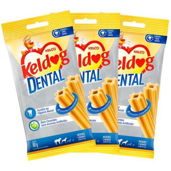 Imagem de Kit Petisco de Cuidado Oral Keldog Dental Tech para Cães Acima de 10kg - 80g - 3Unid - Kelco