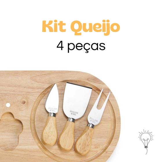 Imagem de Kit Petisqueira Arredonda Madeira + 3 Facas Queijos Frutas Carnes