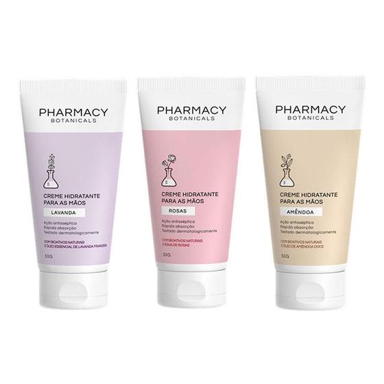 Imagem de Kit Pharmacy 3 Cremes Para Mãos Lavanda-Rosas-Amêndoas 50G C