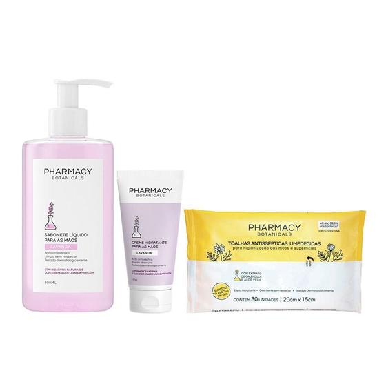 Imagem de Kit Pharmacy Sab Líq E Cr Mãos Lavanda E Lenços Ants 30Unid