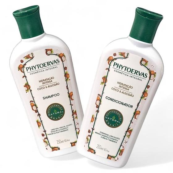 Imagem de Kit Phytoervas Hidratação Intensa: Shampoo e Condicionador Coco & Algodão - 250ml Cada